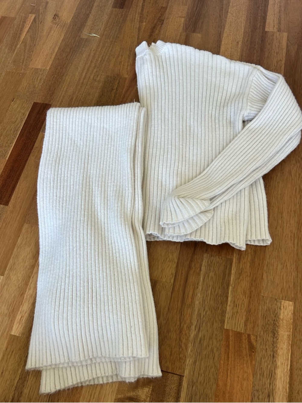 Ribbed Knit Two-Piece Set in Off-White